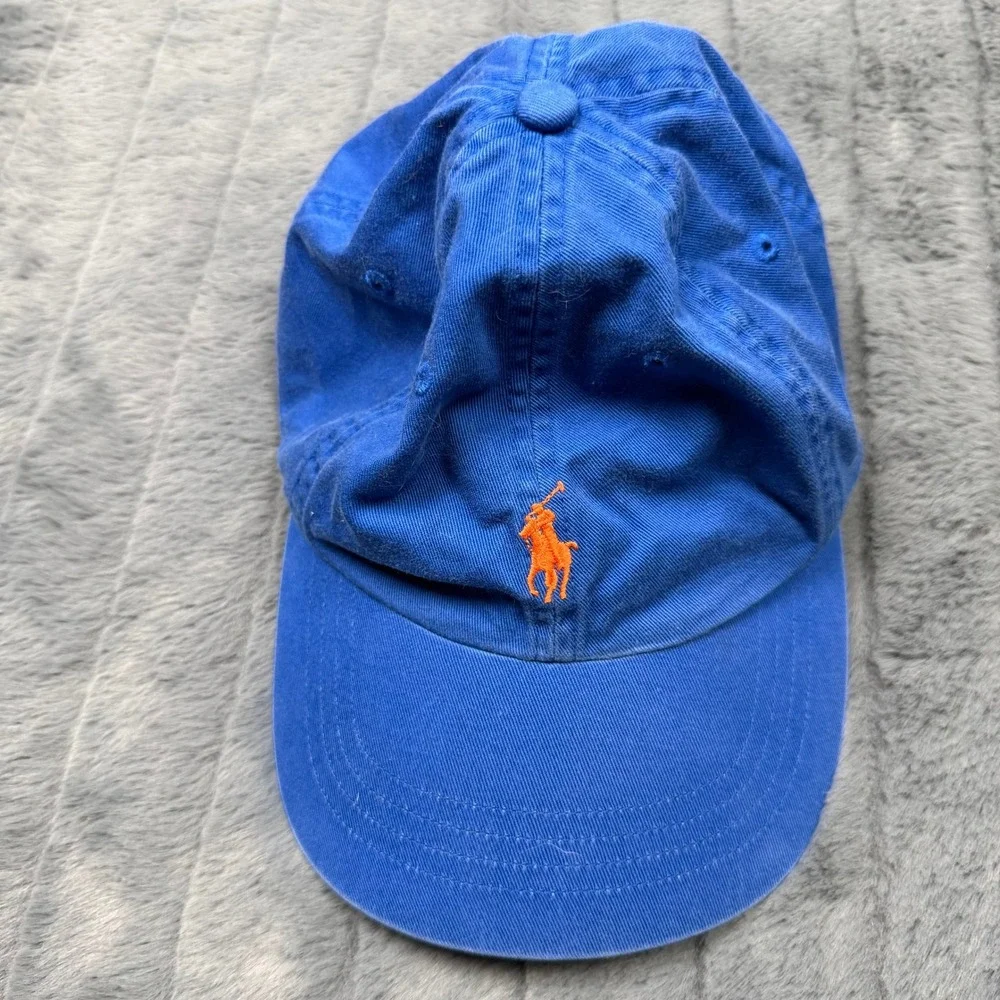 Polo Ralph Lauren Baseball Cap Mens OS Blue Orange Pony Logo Dad Hat 8687
